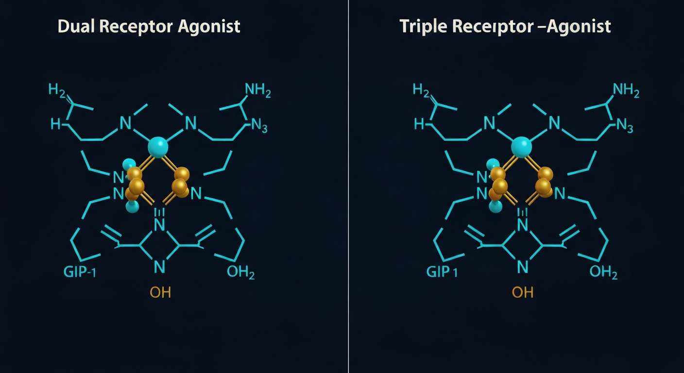 Retatrutide triple agonist vs Tirzepatide dual agonist molecular comparison